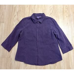 Focus Casual Shirt Womens Medium Purple Lifestyle Collection 3/4 Sleeve Button